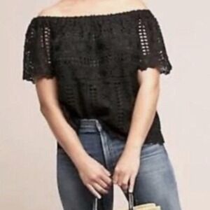 Sunday in Brooklyn Evie Off Shoulder Top Eyelet Overlay Black Crochet Lace Boho